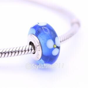 Authentic PANDORA Retired Blue Murano Glass Flowers Bead - 790609